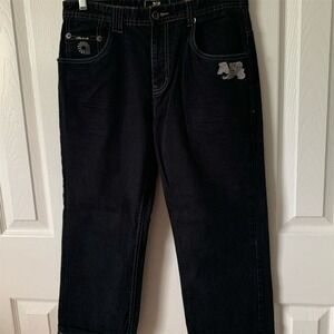 AKDMKS Men's Black Straight Jeans with Embroidered Back Pockets Size 20‎